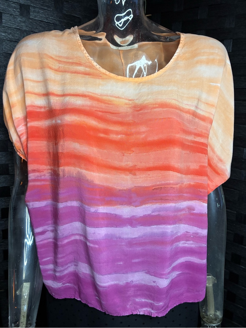 River + Sky Pink to Orange Gradient Short-Sleeve Blouse